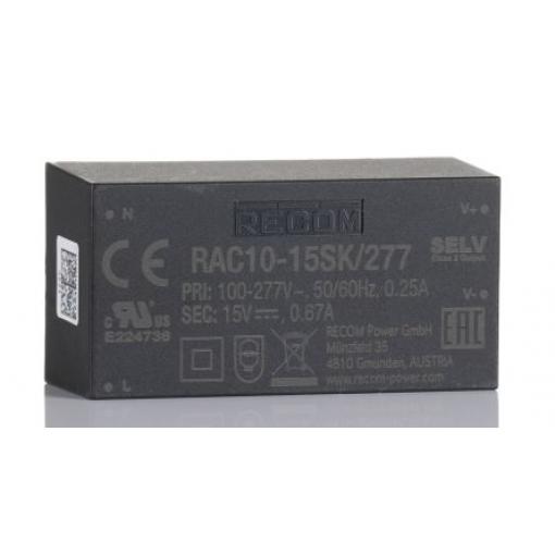 Spínaný napájecí zdroj, počet výstupů: 1 RAC10-15SK/277 15V dc Montáž na plošný spoj 10 W RAC10-K/277 Recom 305V ac