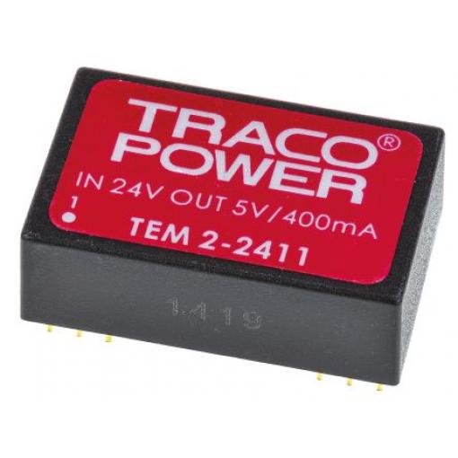 TRACOPOWER Měnič DC/DC TEM 2, výstup: 5 V dc 1 kV dc, Vin 26.4V dc 400 mA, Vin 21.6V 2 W -25 °C 70 °C Průchozí otvor