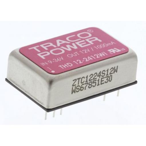TRACOPOWER Měnič DC/DC THD 12WI, výstup: 12 V dc 1.5 kV dc, Vin 36V dc 1 A, Vin 9V 12 W -40 °C 85 °C Průchozí otvor