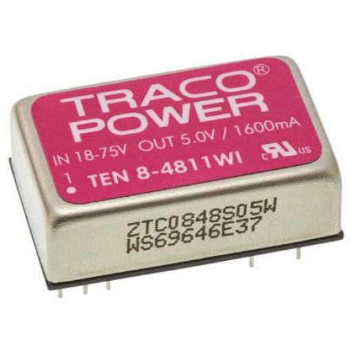 TRACOPOWER Měnič DC/DC TEN 8WI, výstup: 5 V dc 1.5 kV dc, Vin 75V dc 1600 mA, Vin 18V 8 W -40 °C 85 °C Průchozí otvor