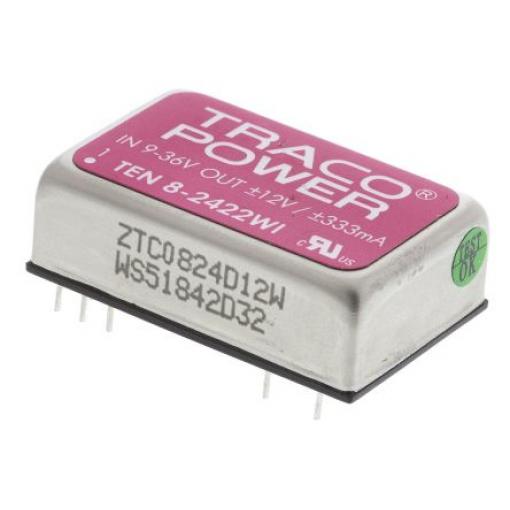 TRACOPOWER Měnič DC/DC TEN 8WI, výstup: 12 V dc 1.5 kV dc, Vin 36V dc 333 mA, Vin 9V 8 W -40 °C 85 °C Průchozí otvor