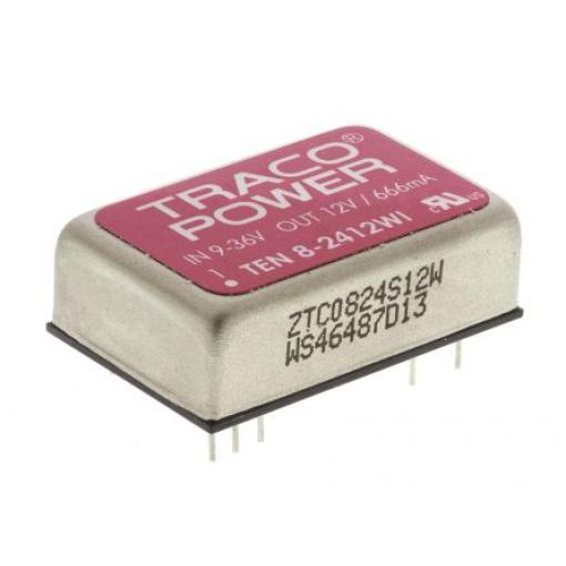 TRACOPOWER Měnič DC/DC TEN 8WI, výstup: 12 V dc 1.5 kV dc, Vin 36V dc 666 mA, Vin 9V 8 W -40 °C 85 °C Průchozí otvor