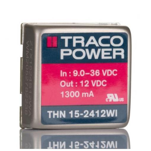 TRACOPOWER Měnič DC/DC THN 15WI, výstup: 12 V dc 1.6 kV dc, Vin 36V dc 1300 mA, Vin 9V 15 W -40 °C 85 °C Průchozí otvor