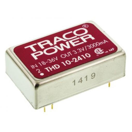 TRACOPOWER Měnič DC/DC THD 10, výstup: 3.3 V dc 1.5 kV dc, Vin 36V dc 3 A, Vin 18V 10 W -40 °C 71 °C Průchozí otvor