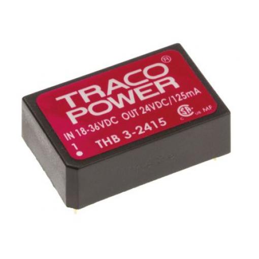 TRACOPOWER Měnič DC/DC THB 3, výstup: 24 V dc 4 kV ac, Vin 36V dc 125 mA, Vin 18V 3 W -40 °C 85 °C Průchozí otvor