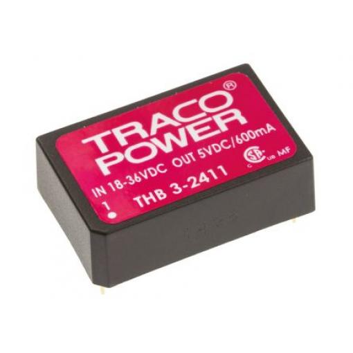 TRACOPOWER Měnič DC/DC THB 3, výstup: 5 V dc 4 kV ac, Vin 36V dc 600 mA, Vin 18V 3 W -40 °C 85 °C Průchozí otvor