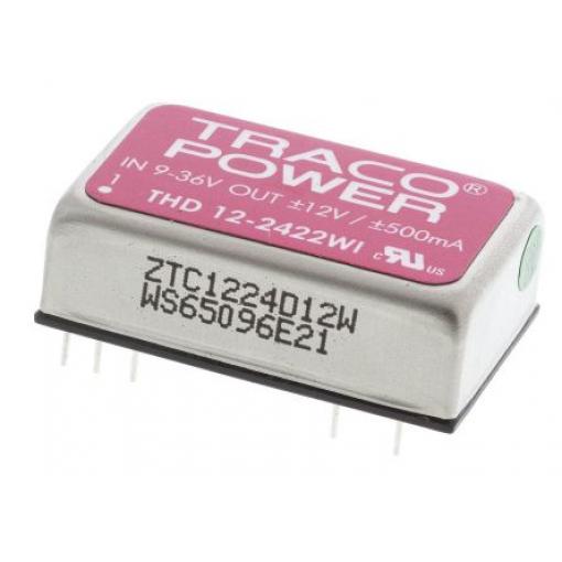 TRACOPOWER Měnič DC/DC THD 12WI, výstup: 12 V dc 1.5 kV dc, Vin 36V dc 500 mA, Vin 9V 12 W -40 °C 85 °C Průchozí otvor