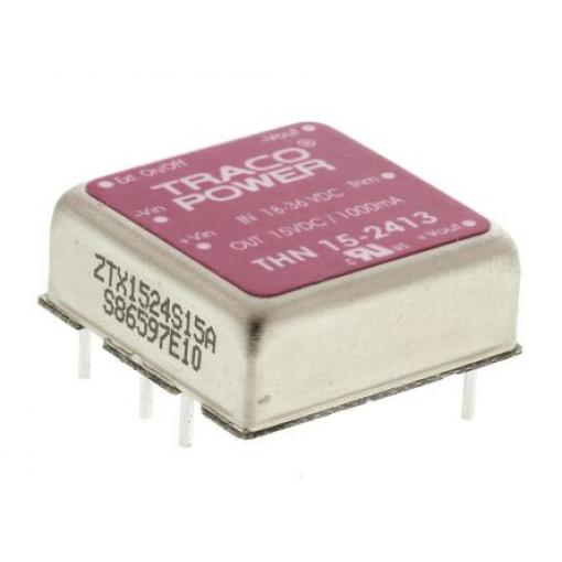 TRACOPOWER Měnič DC/DC THN 15, výstup: 15 V dc 1.5 kV dc, Vin 36V dc 1 A, Vin 18V 15 W -40 °C 85 °C Průchozí otvor