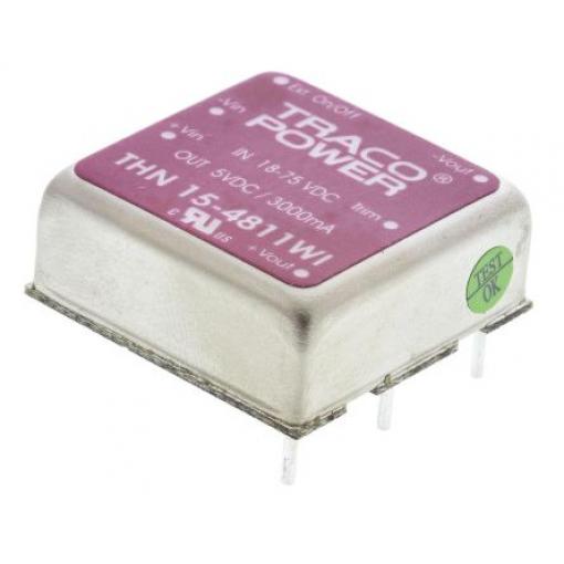 TRACOPOWER Měnič DC/DC THN 15WI, výstup: 5 V dc 1.6 kV dc, Vin 75V dc 3 A, Vin 18V 15 W -40 °C 85 °C Průchozí otvor