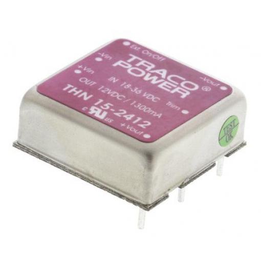 TRACOPOWER Měnič DC/DC THN 15, výstup: 12 V dc 1.5 kV dc, Vin 36V dc 1300 mA, Vin 18V 15 W -40 °C 85 °C Průchozí otvor
