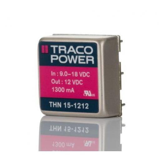 TRACOPOWER Měnič DC/DC THN 15, výstup: 12 V dc 1.5 kV dc, Vin 18V dc 1300 mA, Vin 9V 15 W -40 °C 85 °C Průchozí otvor