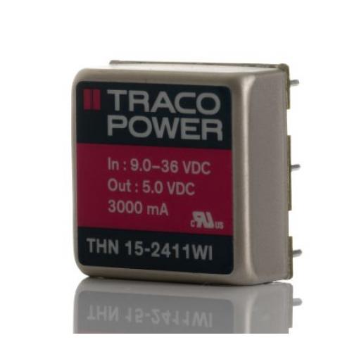TRACOPOWER Měnič DC/DC THN 15WI, výstup: 5 V dc 1.6 kV dc, Vin 36V dc 3 A, Vin 9V 15 W -40 °C 85 °C Průchozí otvor