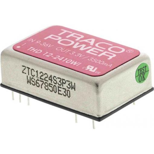 TRACOPOWER Měnič DC/DC THD 12WI, výstup: 3.3 V dc 1.5 kV dc, Vin 36V dc 3.5 A, Vin 9V 12 W -40 °C 85 °C Průchozí otvor
