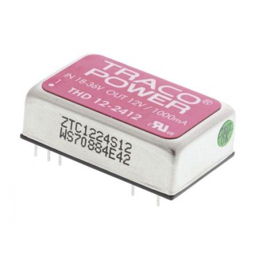 TRACOPOWER Měnič DC/DC THD 12, výstup: 12 V dc 1.5 kV dc, Vin 36V dc 1 A, Vin 18V 12 W -40 °C 85 °C Průchozí otvor