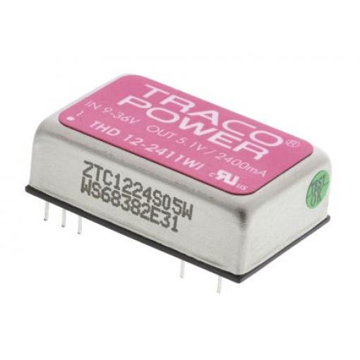 TRACOPOWER Měnič DC/DC THD 12WI, výstup: 5.1 V 1.5 kV dc, Vin 36V dc 2.4 A, Vin 9V 12 W -40 °C 85 °C Průchozí otvor