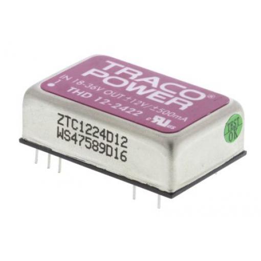 TRACOPOWER Měnič DC/DC THD 12, výstup: 12 V dc 1.5 kV dc, Vin 36V dc 500 mA, Vin 18V 12 W -40 °C 85 °C Průchozí otvor