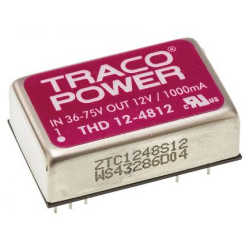 TRACOPOWER Měnič DC/DC THD 12, výstup: 12 V dc 1.5 kV dc, Vin 75V dc 1 A, Vin 36V 12 W -40 °C 85 °C Průchozí otvor