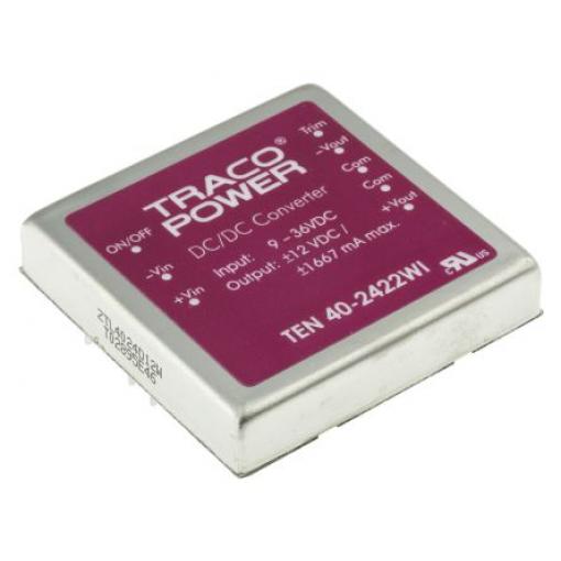 TRACOPOWER Měnič DC/DC TEN 40WI, výstup: 12 V dc 1.5 kV dc, Vin 36V dc 1670 mA, Vin 9V 40 W -40 °C 85 °C Průchozí otvor