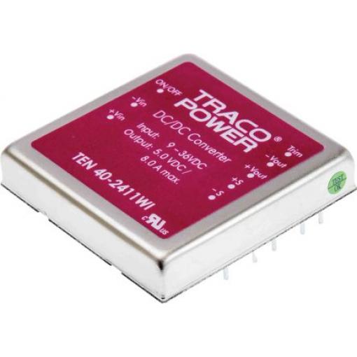 TRACOPOWER Měnič DC/DC TEN 40WI, výstup: 5 V dc 1.5 kV dc, Vin 36V dc 8000 mA, Vin 9V 40 W -40 °C 85 °C Průchozí otvor
