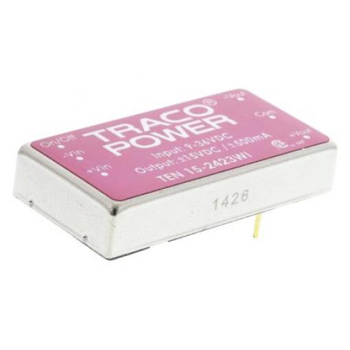 TRACOPOWER Měnič DC/DC TEN 15WI, výstup: 15 V dc 1.5 kV dc, Vin 36V dc 500 mA, Vin 9V 15 W -40 °C 85 °C Montáž na plošný