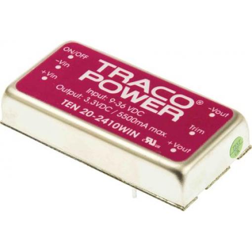 TRACOPOWER Měnič DC/DC TEN 20WIN, výstup: 3.3 V dc 1.5 kV dc, Vin 36V dc 5.5 A, Vin 9V 20 W -40 °C 85 °C Montáž na