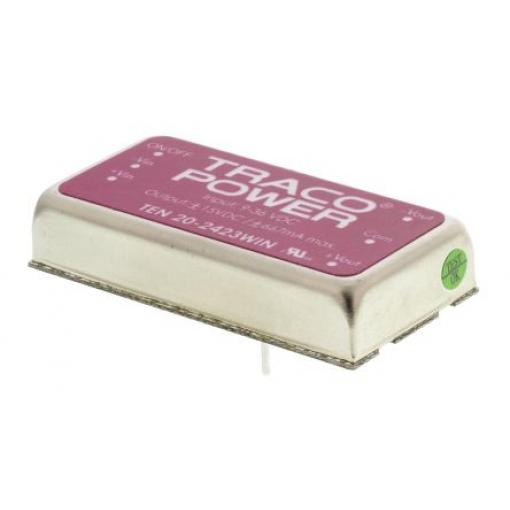 TRACOPOWER Měnič DC/DC TEN 20WIN, výstup: 15 V dc 1.5 kV dc, Vin 36V dc 667 mA, Vin 9V 20 W -40 °C 85 °C Montáž na