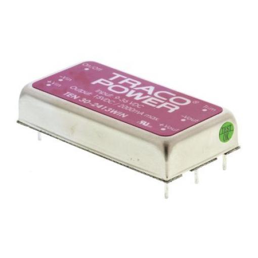 TRACOPOWER Měnič DC/DC TEN 30WIN, výstup: 15 V dc 1.5 kV dc, Vin 36V dc 2 A, Vin 9V 30 W -40 °C 75 °C Montáž na plošný