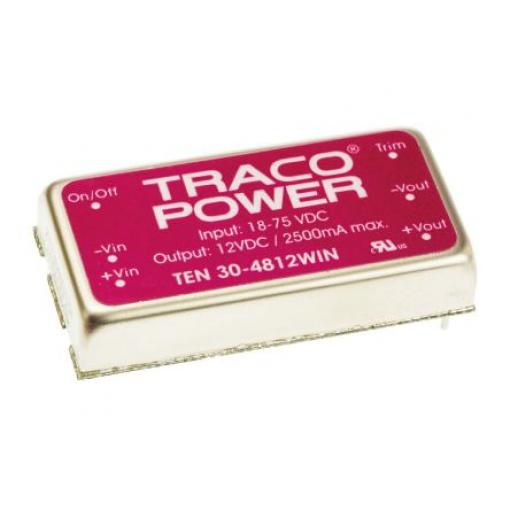 TRACOPOWER Měnič DC/DC TEN 30WIN, výstup: 12 V dc 1.5 kV dc, Vin 75V dc 2.5 A, Vin 18V 30 W -40 °C 75 °C Montáž na