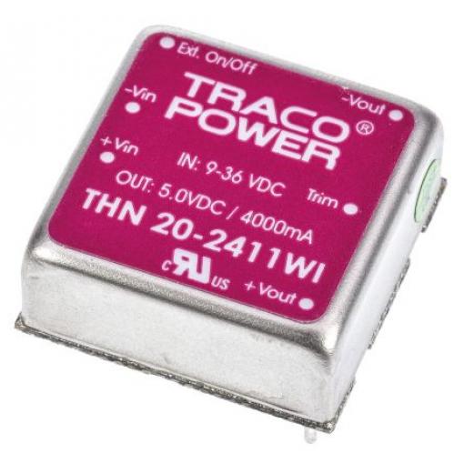 TRACOPOWER Měnič DC/DC THN 20WI, výstup: 5 V dc 1.5 kV dc, Vin 36V dc 4 A, Vin 9V 20 W -40 °C 75 °C Průchozí otvor