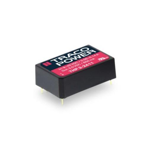 TRACOPOWER Měnič DC/DC THP 3, výstup: 5 V dc 3 kV ac, Vin 40V dc 600 mA, Vin 9V 3 W -40 °C 85 °C Průchozí otvor