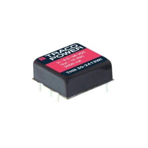 TRACOPOWER Měnič DC/DC THN 30WI, výstup: 15 V dc 1.5 kV dc, Vin 36V dc 2 A, Vin 9V 30 W -40 °C 80 °C Montáž na plošný
