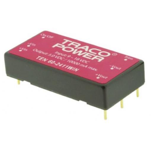 TRACOPOWER Měnič DC/DC TEN 60WIN, výstup: 12 V dc 1.5 kV dc, Vin 36V dc 2.5 A, Vin 9V 60 W -40 °C 85 °C Montáž na plošný