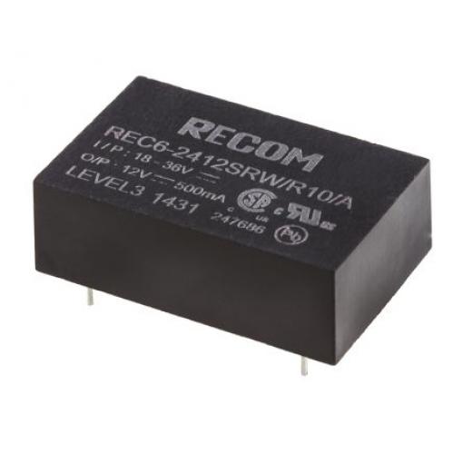 Recom Měnič DC/DC REC6, výstup: 12 V dc 10 kV dc, Vin 36V dc 500 mA, Vin 18V 6 W -40 °C 75 °C Průchozí otvor