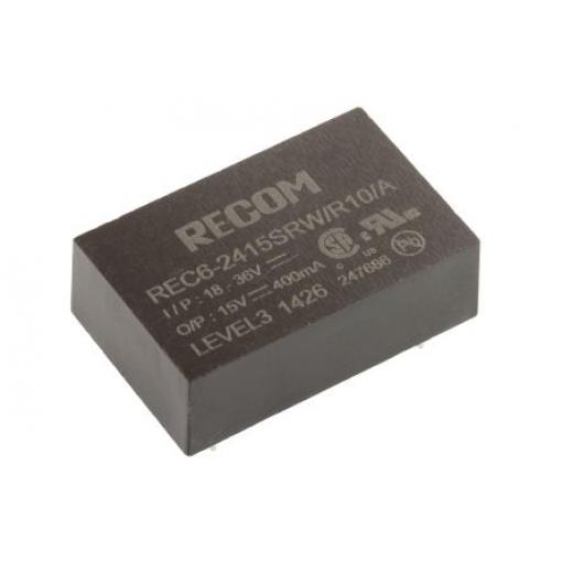 Recom Měnič DC/DC REC6, výstup: 15 V dc 10 kV dc, Vin 36V dc 400 mA, Vin 18V 6 W -40 °C 75 °C Průchozí otvor