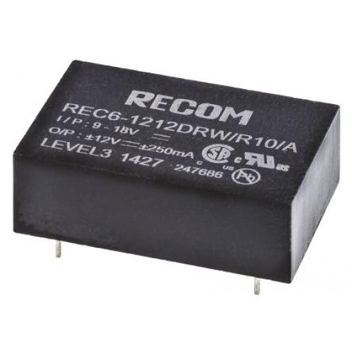 Recom Měnič DC/DC REC6, výstup: 12 V dc 10 kV dc, Vin 18V dc 250 mA, Vin 9V 6 W -40 °C 75 °C Průchozí otvor