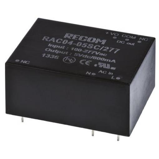 Spínaný napájecí zdroj, počet výstupů: 1 5V dc Montáž na plošný spoj 4 W RAC04-SC/277 Recom 305V ac