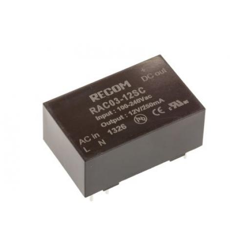 Spínaný napájecí zdroj, počet výstupů: 1 12V dc Montáž na plošný spoj 3 W RAC03-C Recom 264V ac