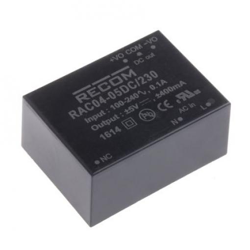 Spínaný napájecí zdroj, počet výstupů: 2 5V dc Montáž na plošný spoj 4 W RAC04-C/230 Recom 264V ac