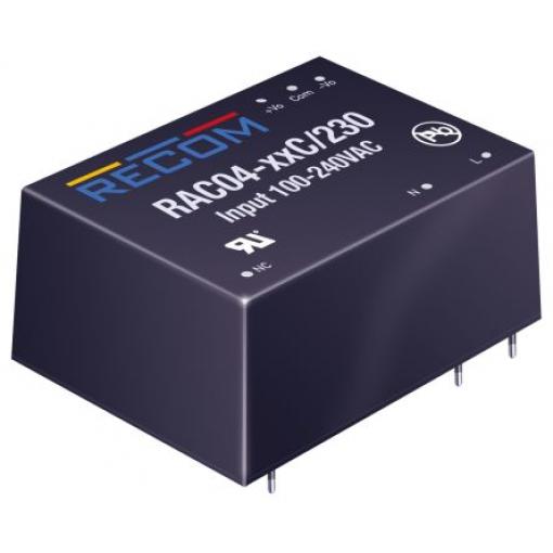 Spínaný napájecí zdroj, počet výstupů: 1 RAC04-0512DC/230 12V dc Montáž na plošný spoj 4 W RAC04-C/230 Recom 264V ac