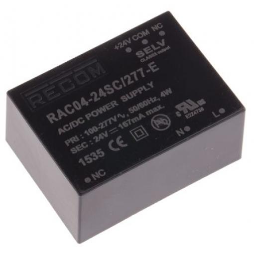 Spínaný napájecí zdroj, počet výstupů: 1 RAC04-24SC/277-E 24V dc Povrch 4 W RAC04-C/277 Recom 305V ac