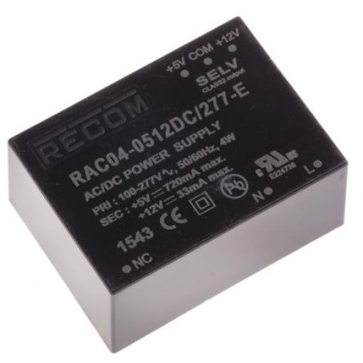 Spínaný napájecí zdroj, počet výstupů: 1 12V dc Povrch 4 W RAC04-C/277 Recom 264V ac