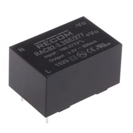 Spínaný napájecí zdroj, počet výstupů: 1 RAC02-3.3SE/277 3.3V dc Průchozí otvor 2 W RAC02-SE/277 Recom 277V