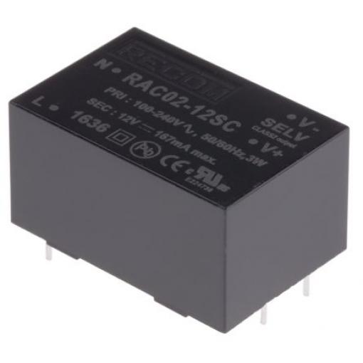 Spínaný napájecí zdroj, počet výstupů: 1 12V dc Montáž na plošný spoj 2 W RAC02-C Recom 277V ac