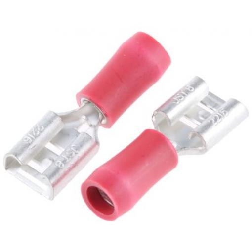 JST Zásuvný konektor, řada: FVDDF Izolované, 6.35 x 0.8 mm, Červená Vnitřní, celková délka: 18.7 mm, izolační: Vinyl,