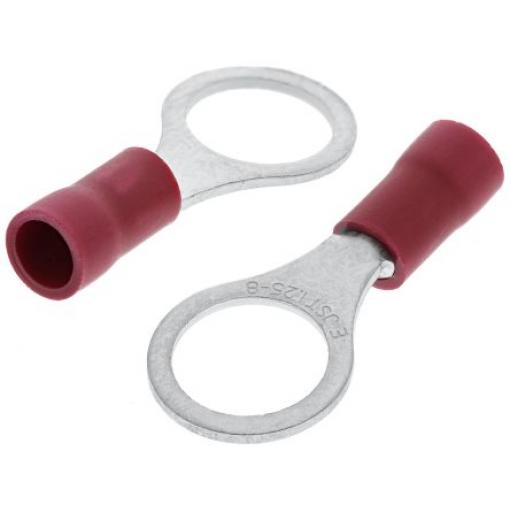 Očková koncovka, řada: FV, M8, Červená, min. AWG: 22 AWG, max. AWG: 16 AWG, Izolované, JST