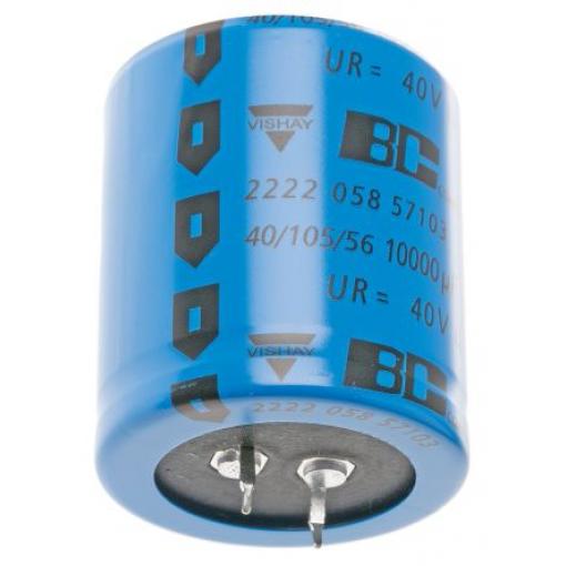 Kondenzátor, řada: 58 10000 μF ±20 % 46mΩ 40 V dc Pájecí MAL205857103E3, Zacvakávací montáž Vishay
