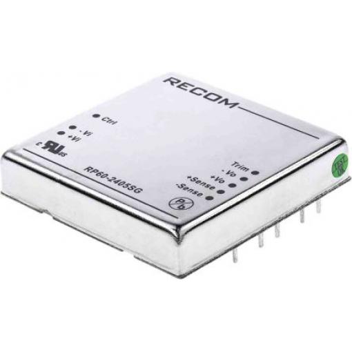 Recom Měnič DC/DC RP60 G, výstup: 5 V dc 1.6 kV dc, Vin 24V dc 12 A, Vin 18V 60 W -40 °C 100 °C Průchozí otvor