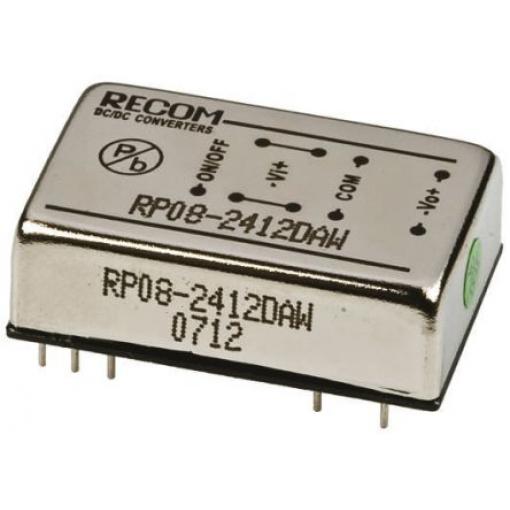 Recom Měnič DC/DC RP08-AW, výstup: 12 V dc 1.6 kV dc, Vin 36V dc 333 mA, Vin 9V 8 W -40 °C 85 °C Průchozí otvor