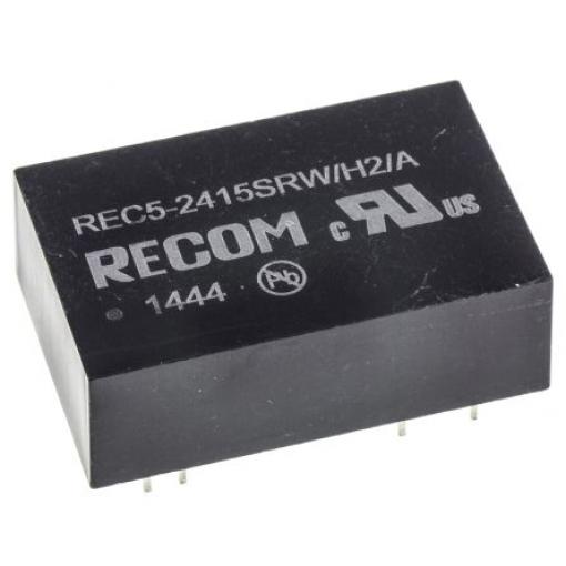 Recom Měnič DC/DC REC5, výstup: 15 V dc 1 kV ac, Vin 36V dc 340 mA, Vin 18V 5 W -40 °C 80 °C Průchozí otvor