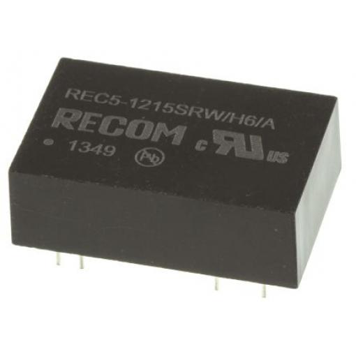Recom Měnič DC/DC REC5, výstup: 15 V dc 3 kV ac, Vin 12V dc 340 mA, Vin 9V 3 W -40 °C 75 °C Průchozí otvor